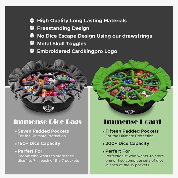 CardKingPro Immense Dice Bags with Pockets - Black - Capacity Holds 150 Dice - Picture 7 of 7